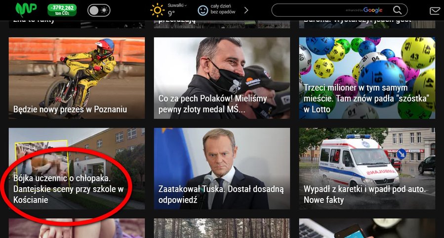 Informacja trafiła na stronę startową Wirtualnej Polski