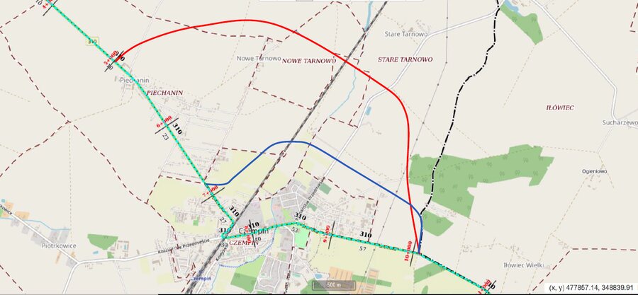 Przybliżone lokalizacje obwodnicy Czempinia w ciągu drogi wojewódzkiej nr 310