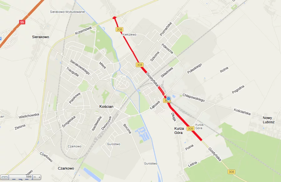 Remont obejmie drogę 308 na odcinku od ronda w Kiełczewie do skrzyżowania ulicy Gostyńskiej z ulicą Polną. 